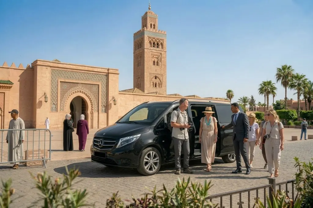 Private van in front of the Koutoubia in Marrakech