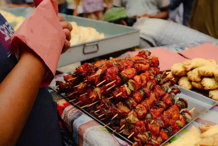 Grilled skewers on a street stall